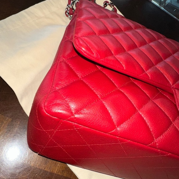 CHANEL Classic Maxi Double Flap Red Caviar on Silver W/Card GREAT CONDITION!!! - Picture 14 of 15